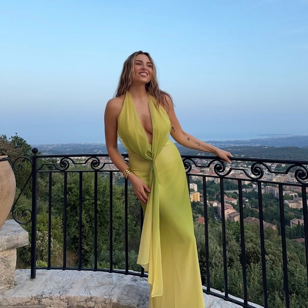 Zara Lime Green Halter Tie-Front Maxi Dress